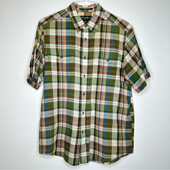 Eddie Bauer Classic Fit Green Plaid Causal Button Down‎ Shirt - Picture 1 of 5